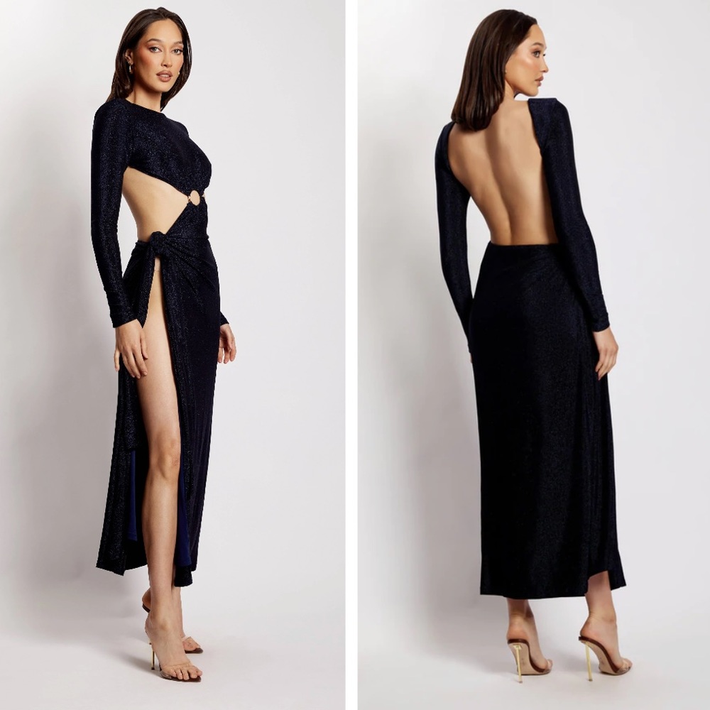 Christina Backless Maxi Wrap Dress - Navy Shimmer - Meshki XXS